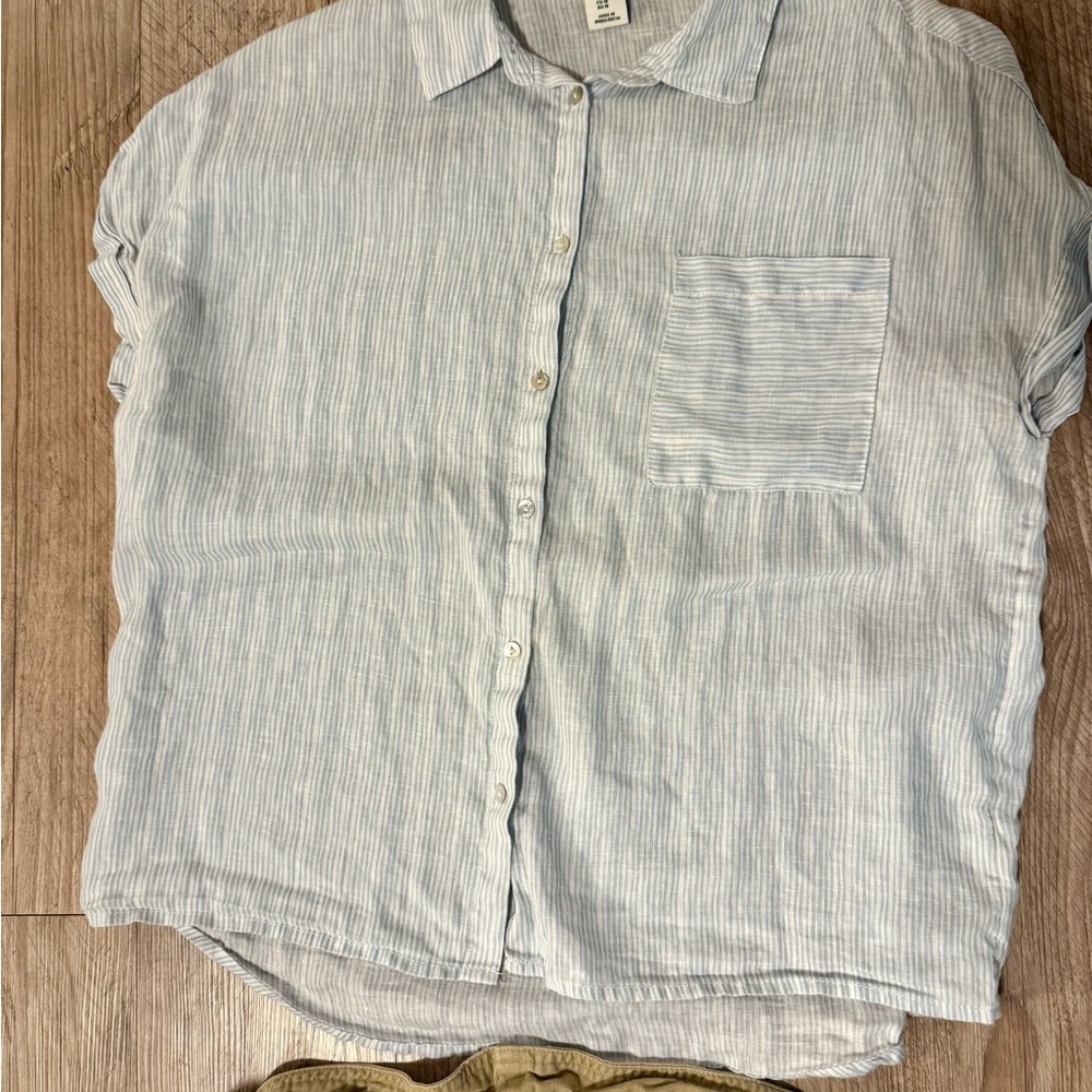Rachel Zoe Linen Striped Shirt in Light Blue